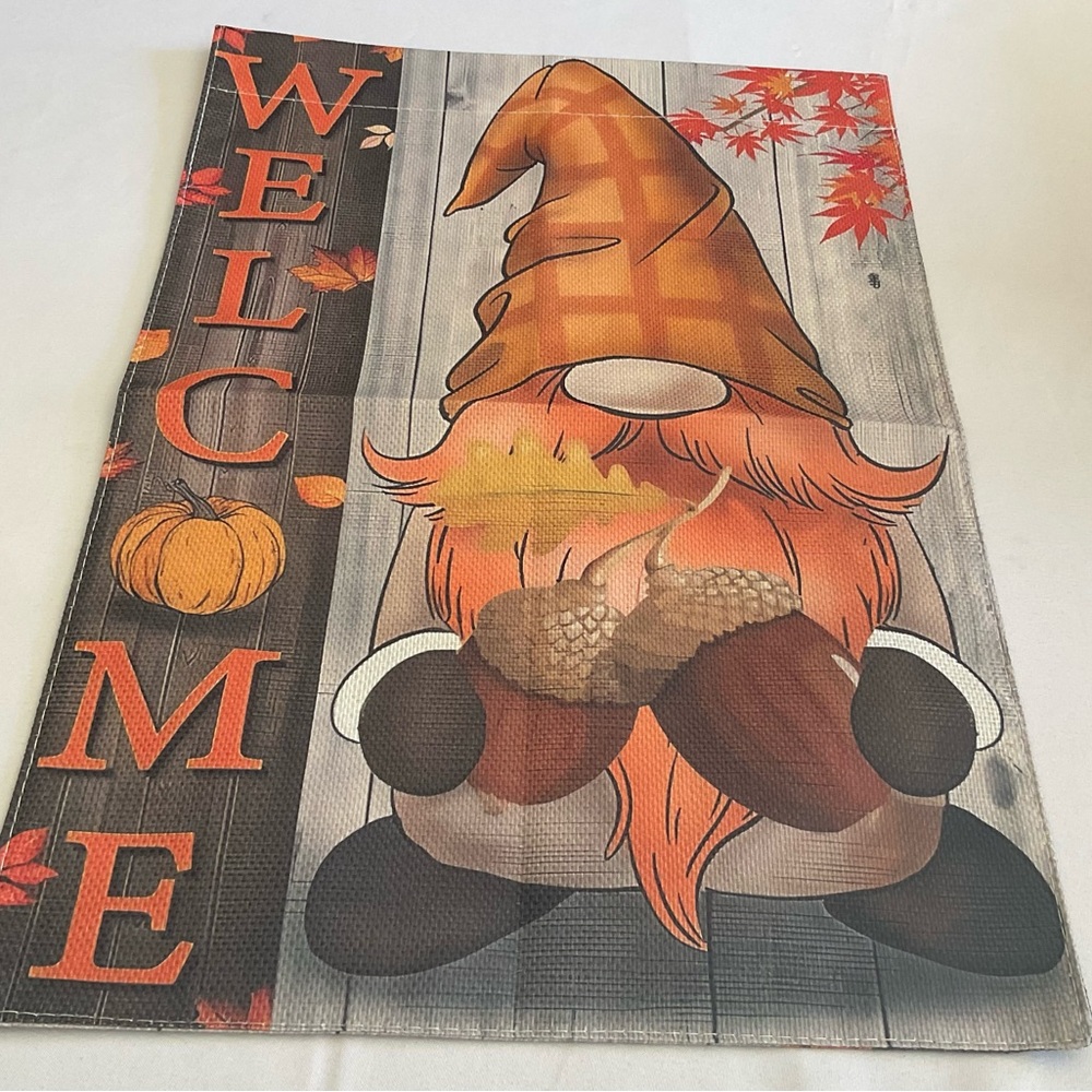 Autumn Gnome Welcome Garden Flag - Orange and Brown